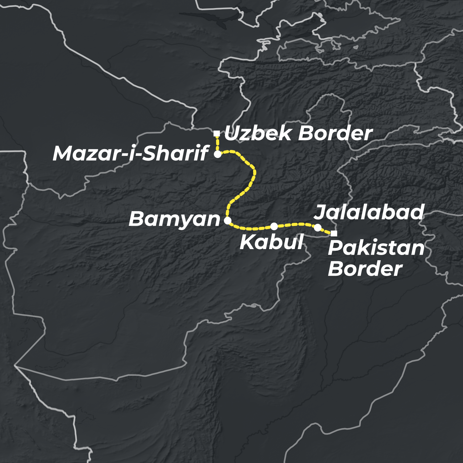 Map of Afghanistan for Old Hippie Trail itinerary
